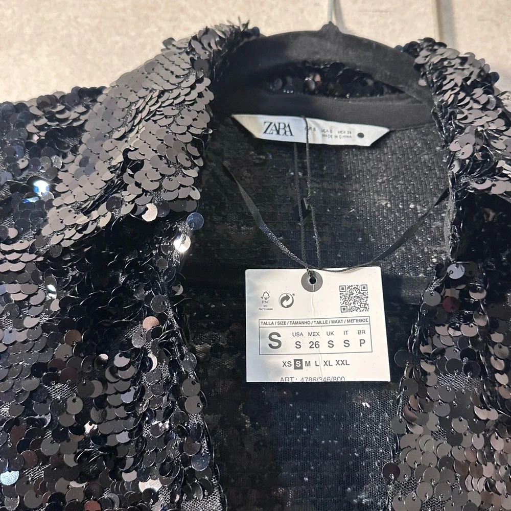 Zara Women's Sparkling Black Sequin Blazer - Picture 7 of 7